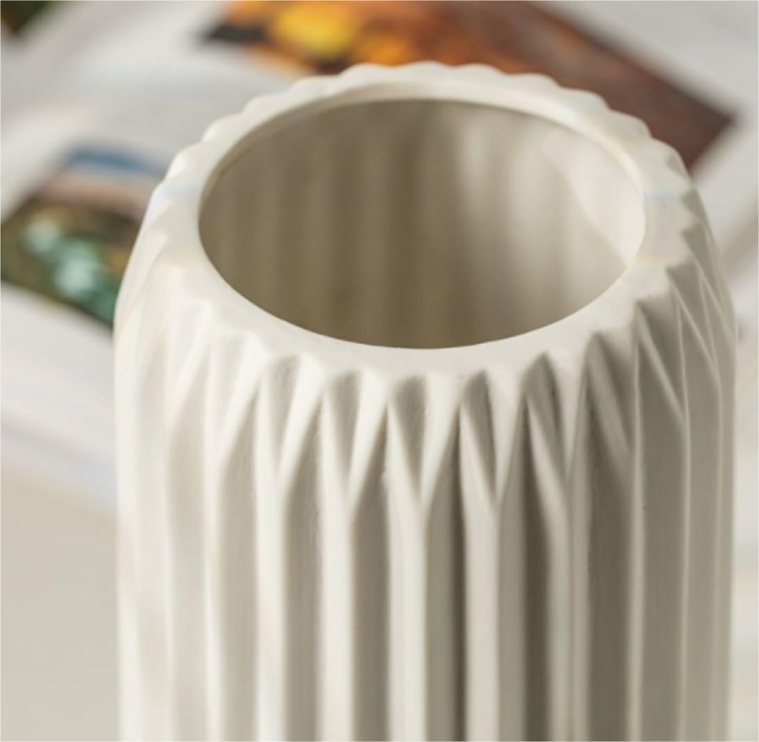 Wazon, Wazon Kwiaty Biały Ceramiczny Origami Paski Kwiatowy Minimalizm Żebrowany Dekoracja Domu Centralny Centralne Elementy Do Wazonów