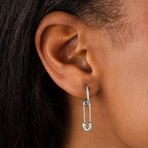 Cute CZ Safety Pin Small Dangle Drop Cuff Cartilage Hoop Earrings for Women Sensitive Ear Sterling Silver Post Huggie Hinged Hoops Personalized Crystal Minimalist Crystal Dangling Lightweight Fashion Dainty Hooped Jewelry Gifts Bff Birthday Daughter2