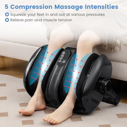 Image of Giantex Foot Massager with Heat, Calf Massager with Remove Control, 2 Vibration Options, 5 Mode & 5 Compression Intensity, 360Adjustable Stand, Shiatsu Foot Massage Machine for Calf Arm Relax (Black)