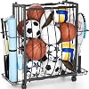 Sports Equipment Garage Organizer,Garage Ball Storage Rack for Sports with Wheels-Upgraded Sports Organizer Rack Outdoor Basketball Racks for Balls with Holder and Hooks (Deep Black)