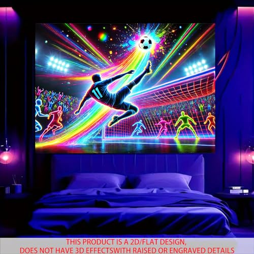 Image of Nuxovilar Neon Soccer Match Wall Tapestry Polyester 78.74x59.05 In