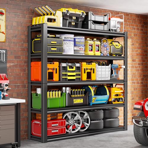 SXJJAR 72" H Garage Shelving, 5 Tier Heavy Duty Metal Shelving with Adjustable Shelves, 3000LBS Storage Racks, Shelf Storage Units, Utility Shelves for Garages, Basements, Warehouses, Supermarkets