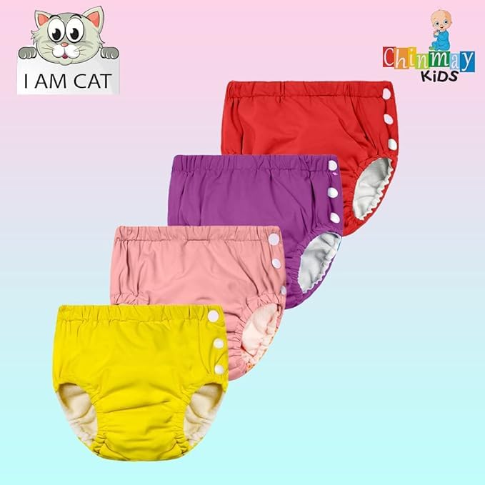 Chinmay Kids Combo of Baby Swim Diaper Waterproof Reusable Leakproof Adjustable Infant Pool Pant Boys Girls Swimsuit, Age Group - (4 Months - 3 Years) |Yellow,Pink,Purple,Red Large 1