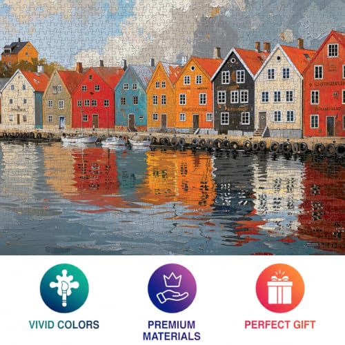 Rompecabezas de 1000 piezas para adultos Cross & Glory | Fjord Facades: Costa del agua de Noruega | Escena de pueblo noruego | Piezas de 2 mm de grosor | Poster de referencia incluido | Acabado satinado | Edad mínima 14 años miniatura 5