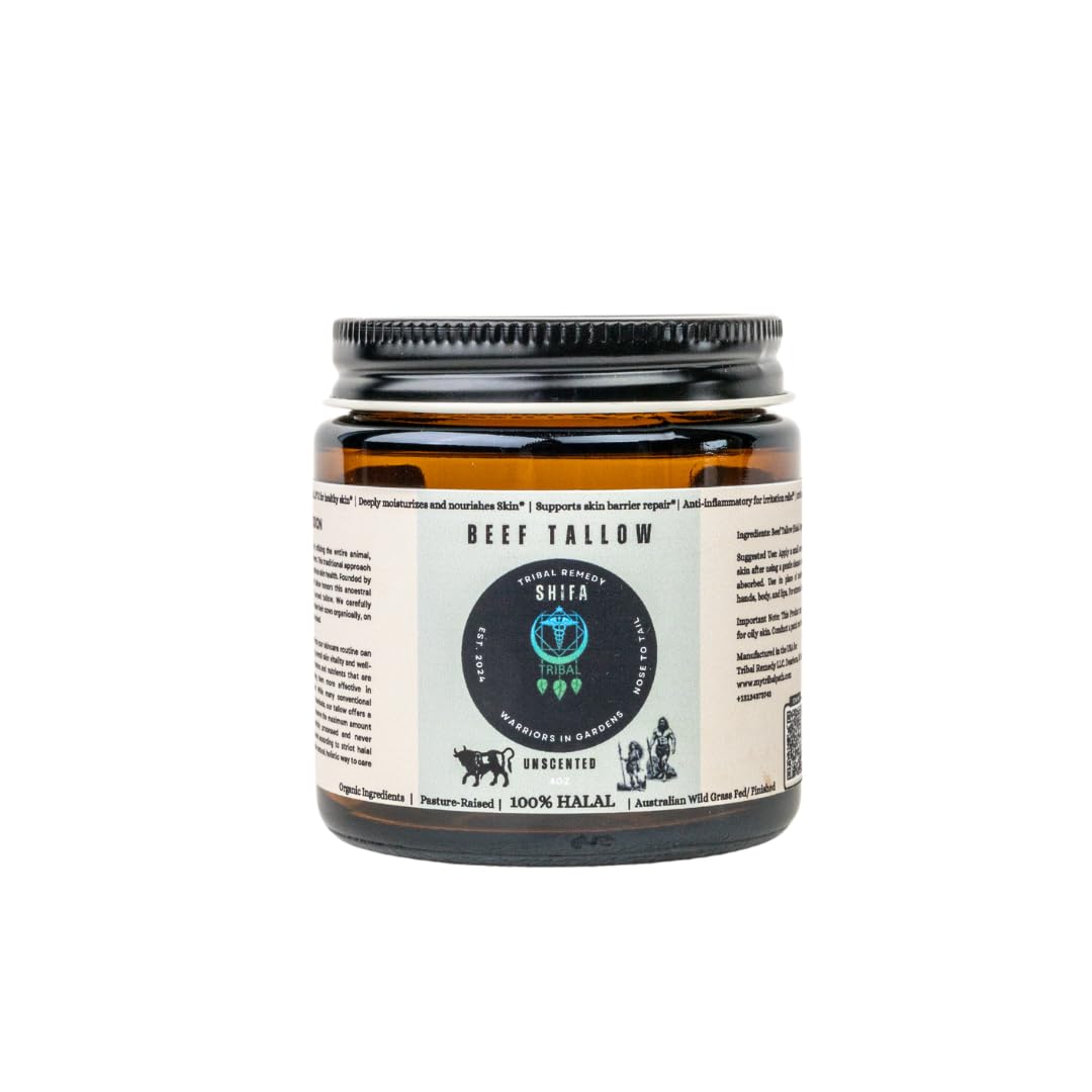 Pure Organic Halal Beef Tallow (Unscented) - SHIFA Skin Moisturizer – Rich in Vitamins A, D, E, and K – Deeply Hydrating and Anti-Inflammatory – Natural and Non-Toxic – 4 oz Jar