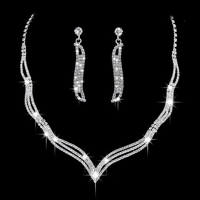 Ushiny Wedding Bridal Jewellery Set Silver Crystal Necklace Earrings Set Dangel Earring Set for Women and Girls