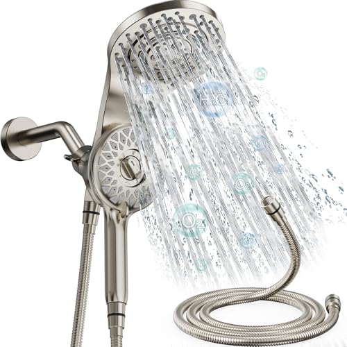 Ducha tipo lluvia con cabezal de mano, ducha dual con 13 funciones de alta presión, combo 2 en 1 con manguera de 72 pulgadas, acabado níquel cepillado miniatura 1