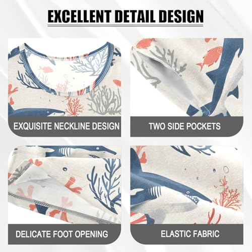 ALAZA Shark Coral Reef Vintage Pajamas Short Sleeve 2 Piece Sleepwear Top and Bottom Pajama Set Unisex4