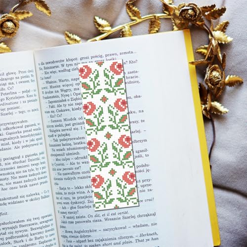 Image of FREEBLOSS 6 PCS Cross Stitch Bookmark Kits for Beginner Stamped Cross Stitch Kit DIY Embroidery Bookmark Kit with Instructions, Flower and Leaves Pattern 8 inch x 2.4 inch