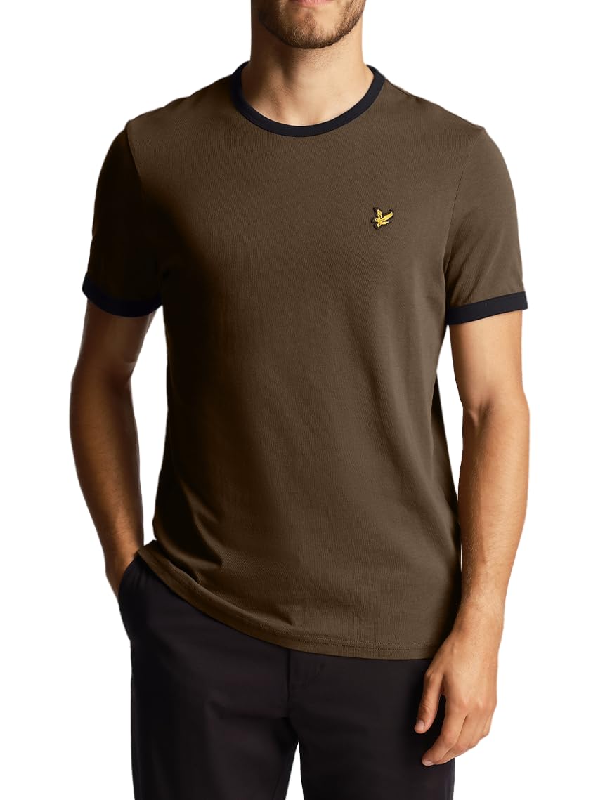 Lyle & Scott Men's Olive/Jet Black Ringer T-Shirt Medium