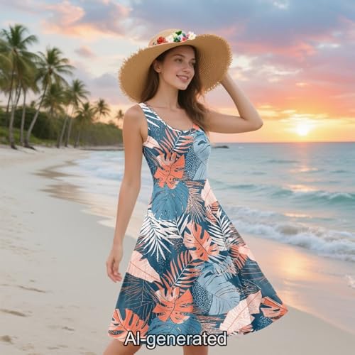 Image of Dreaweet Casual Sleeveless Dresses for Women Girls, Round Neck Tank Dresses with Pockets Summer Sundress Size XS-4XL