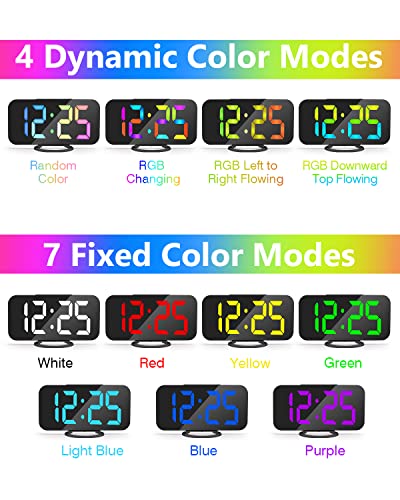 Digital Alarm Clock,7 Inch Led Rgb Clocks,With 11 Colorful Modes,Dual Usb Charger Ports,Auto Dim,Aesthetic Mirror Clock For Bedroom Home Office Desk Decor (Black-Rgb) #TOP2