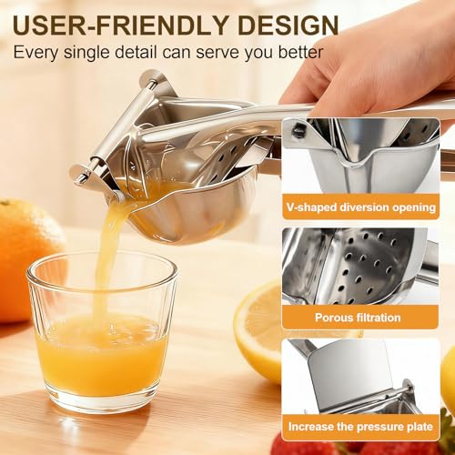 Premium Stainless Steel Manual Juicer - Heavy Duty Citrus Press & Fruit Lemon Squeezer, Effortless Hand Juicer for Oranges, Pomegranates & More, Dishwasher Safe by aicuturn - Used condition - Image 5