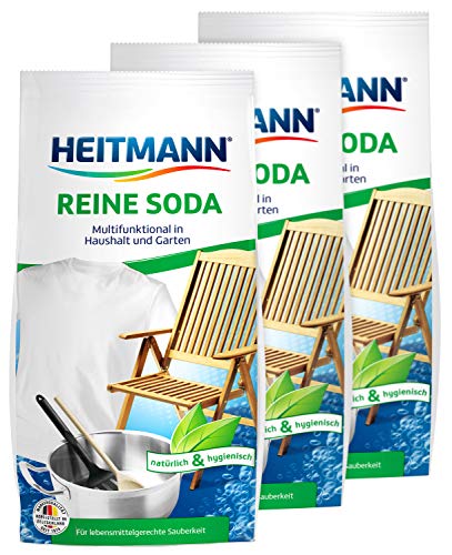 Heitmann Reine Soda Vielzweckreiniger für Haushalt Küche Bad und Garten: Zugabe zu Spül- und Putzmittel gegen unangenehme Gerüche ideal bei Grünalgen an Steinplatten Holzwänden Zäunen 3 x 500g