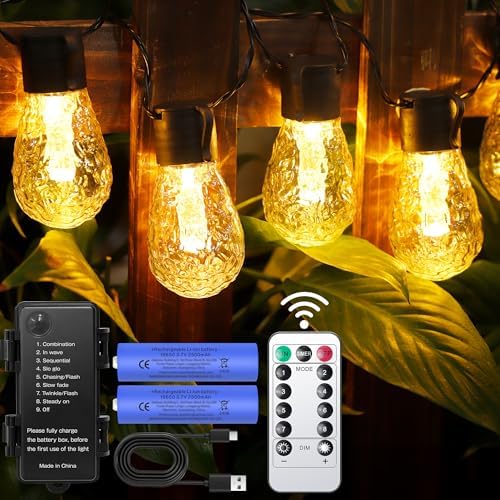 Guirlande lumineuse à piles d'extérieur : 5000 mAh rechargeable, ...