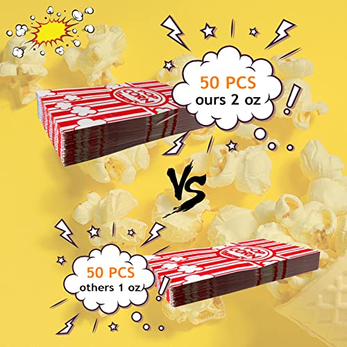 Image of 50 Pcs Flat Bottom Popcorn Bags, 2 oz Paper Popcorn Bags for Family Movie Night Baseball Themed Carnival Christmas Birthday Party (Pack of 2)