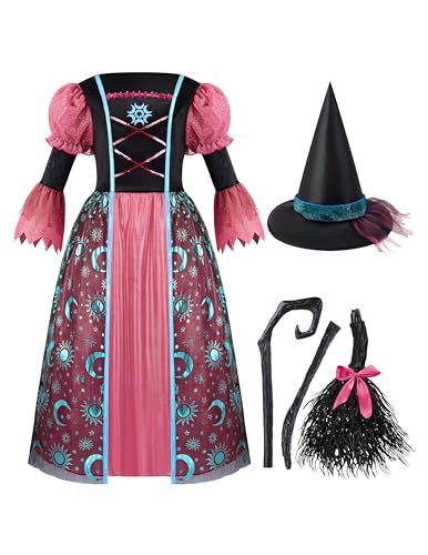 Disfraz de bruja para niñas con escoba, Halloween miniatura 7