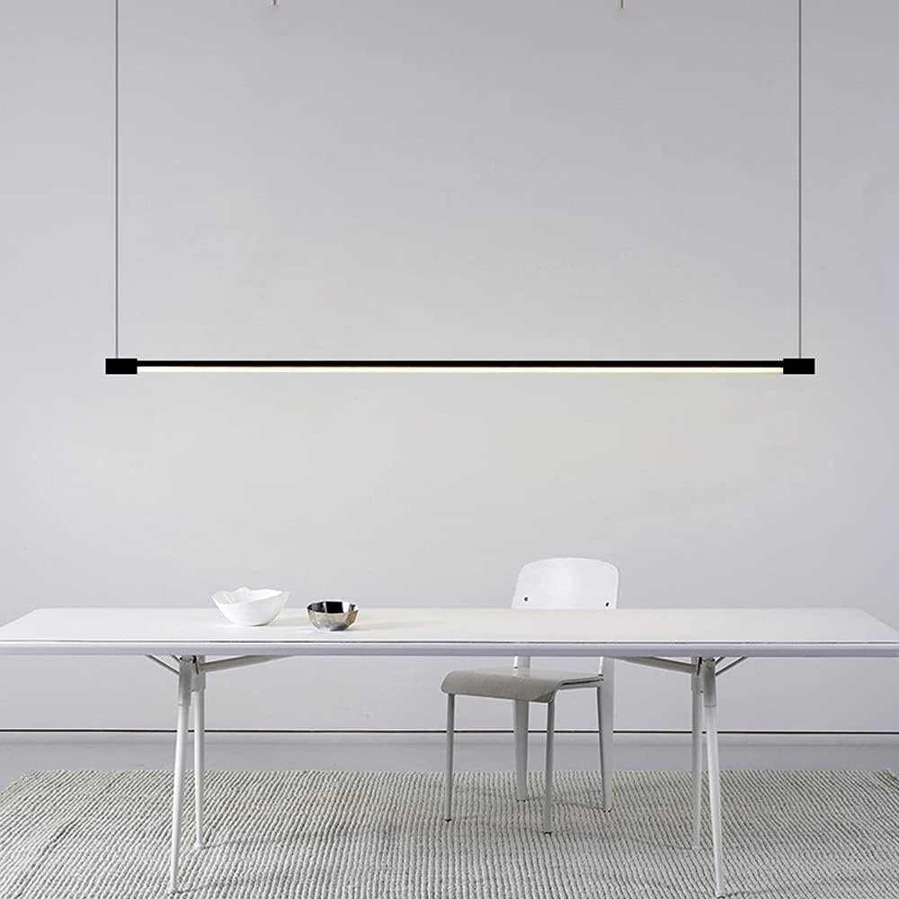 ASerZenith Modern Led Chandelier Black Linear Pendant Light Long Strip Kitchen Island Ceiling Lighting Minimalist Dining Table Lamps,3000K