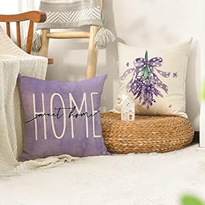 AVOIN colorlife Lavender Home Sweet Home Bless This Home Spring Throw Pillow Covers, 18 x 18 Inch Purple Summer Cushion Case for Sofa Couch Set of 4 AVOIN colorlife Lavender Home Sweet Home Bless This Home Spring Throw Pillow Covers 18 x 18 Inch Purple Summer Cushion Case for Sofa Couch Set of 4