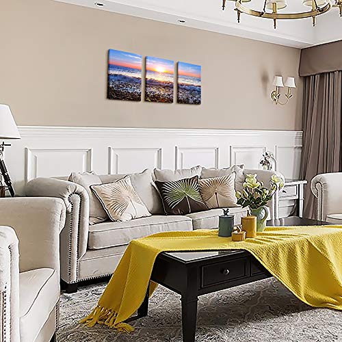 Wall Art For Living Room Blue Ocean Sea Canvas Wall Decor for Home artwork Painting 12" x 16" 3 Pieces Canvas Print For bedroom Decor Modern Salon kitchen office Hang a picture Beach Sun ocean