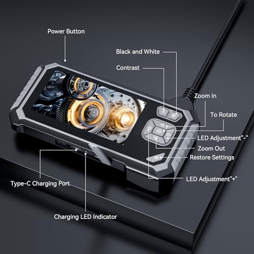 Endoskopkamera mit Licht, Hopefox 4.3 Zoll IPS Bildschirm Industrie Endoskop, IP67 wasserdichte...