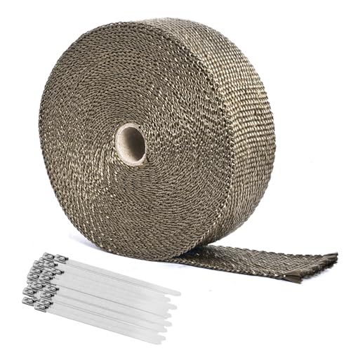 Exhaust Heat Wrap Shield 2 x 50 Fiberglass Heat Wrap for Exhaust Pipes Header Heat Wrap for Motorcycle and Car High Temp Exhaust Repair Muffler Wrap Tape with 16 Stainless Zip Ties