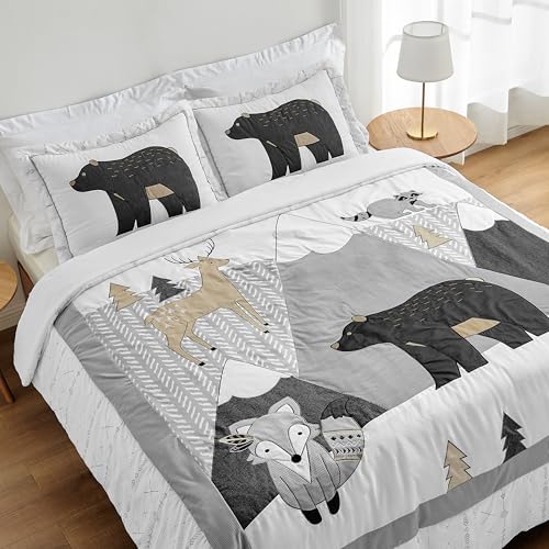 Sweet Jojo Designs 2-Piece Twin Comforter Set (Boho Woodland Animal) for Girls/Boys, Teen, Kids Bedding, Bed in a Bag incl. Blanket & Pillow Sham (Neutral, Mountain, Forest Friends, Deer, Fox, Bear)