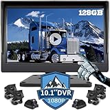 Touchable 5 Split Large 10.1 inch 1080P Screen Backup Camera Audio Monitor & Built-in 128GB DVR Dash Cam for RV Truck Trailer Rear Side Front View Wired System