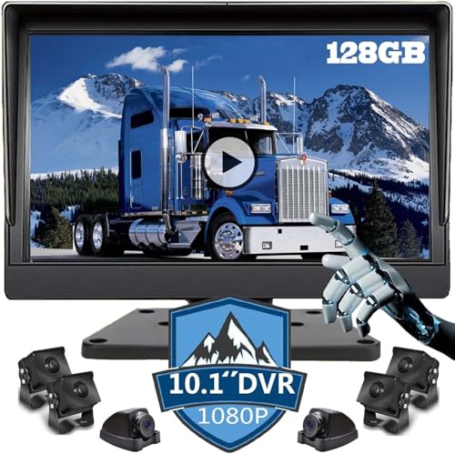 Image of Touchable 5 Split Large 10.1 inch 1080P Screen Backup Camera Audio Monitor & Built-in 128GB DVR Dash Cam for RV Truck Trailer Rear Side Front View Wired System