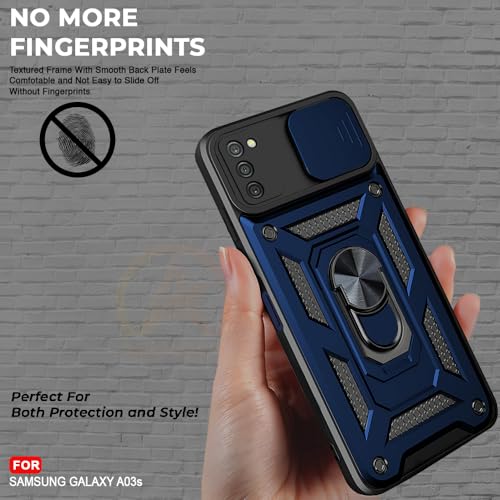 Image of Armor Bumper Back Cover Case for Samsung Galaxy A03s | Rotating Camera Cover, Ring Holder & Kickstand | Heavy Duty & 360 Degree Protection Samsung Galaxy A03s Back Cover (Blue)