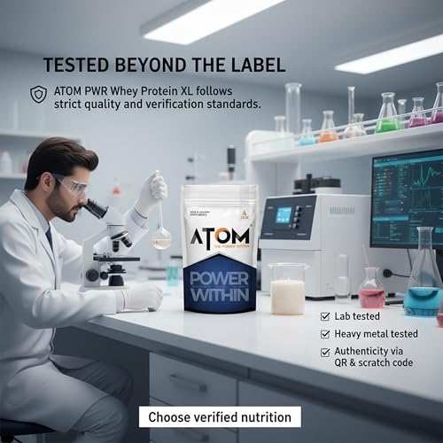 Image of AS-IT-IS ATOM PWR Whey XL - Powered with Fermented Yeast Protein Isolate, 24g Protein, with DigeZyme, Easy Digest, Lean Muscle Gains & Strength, Rapid Recovery, 2kg Double Rich Chocolate