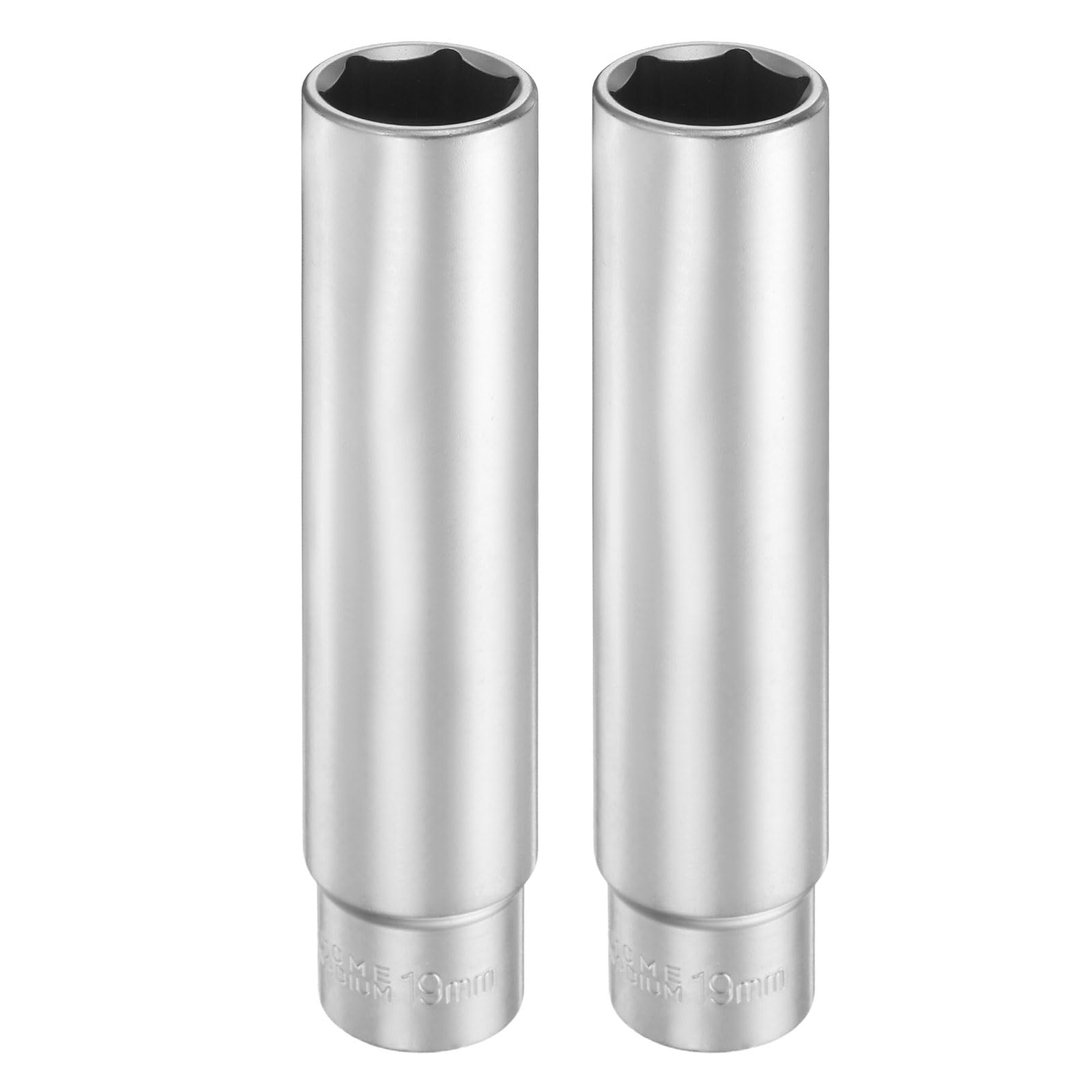 sourcing map 2pcs 6 Points Deep Socket 3/8" Drive 19mm Deep Metric CR-V Steel Polished Nickel Plating Flip Sleeve 120mm / 4.7" Extra Long Socket Tool for Home Auto Nuts Bolts Repair