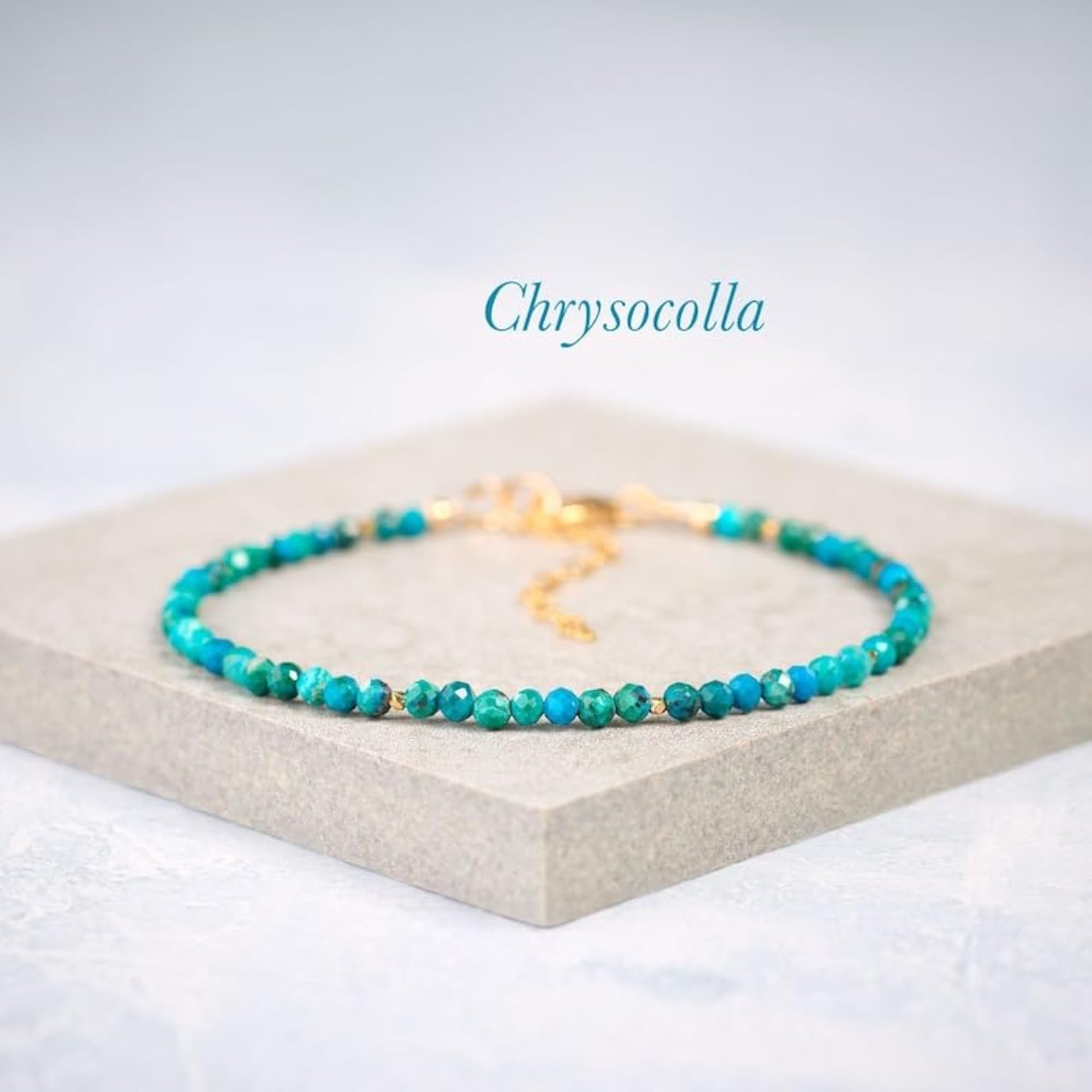 Chrysocolla Turquoise Adjustable Bracelet, Gold Plated Clasp