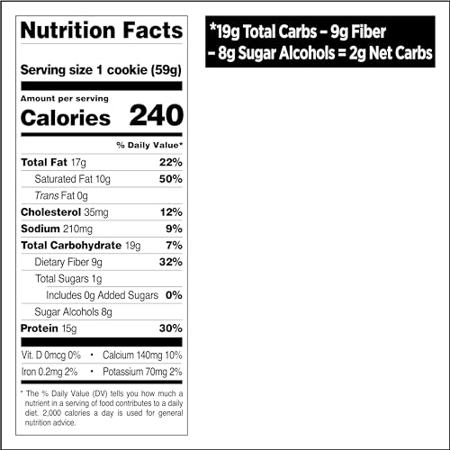 Quest Nutrition Chocolate Chip Protein Cookie, 15g Protein, 1g Sugar, 2g Net Carbs, Keto Friendly, High Protein, Low Carb; 4 Count
