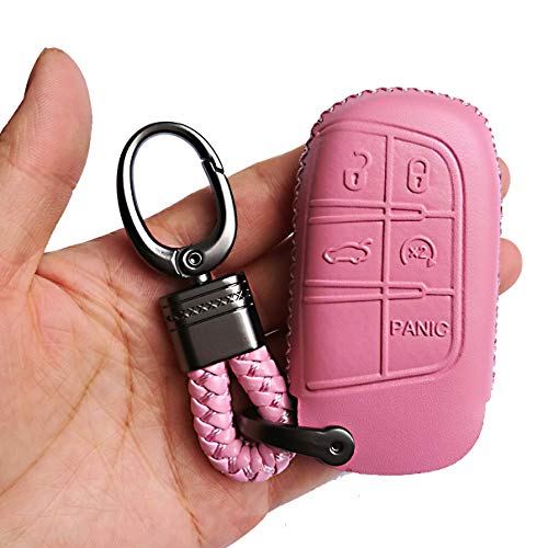 Alegender Pink Leather Key Fob Cover Case Remote Protector For 2017 2018 2019 2020 2021 Jeep Grand Cherokee Chrysler 200 300 Dodge Durango Charger Challenger Journey Fiat 5 Buttons #TOP3