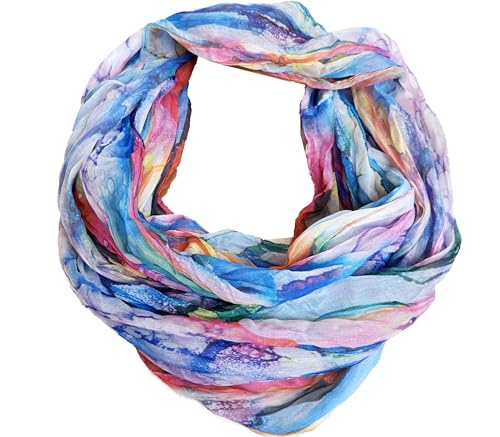 J26 Streifen Seide Glitzer Gold Fäden Sommer Frühling Loop Verlauf Regenbogen Rainbow Silk Uni Rundschal Schlauchschal Stola Schal leicht (Verlauf Regenbogen#)