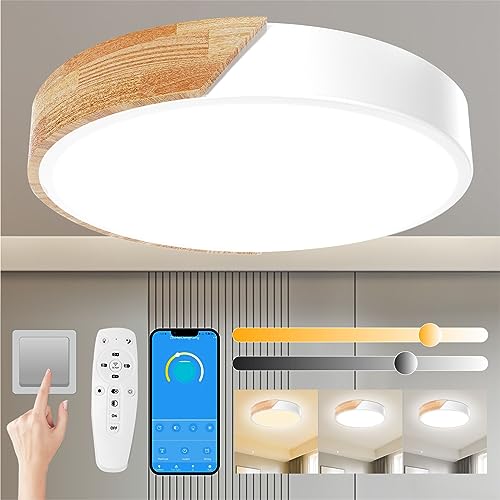 Yexati Lámpara de Techo Regulable,24W Plafon LED Techo con Mando a Distancia,3000K-6000K,Lampara LED Techo Modernos de Madera,Blanco