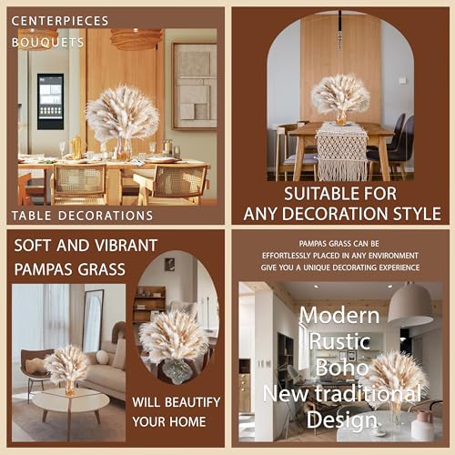 130PCS Natural Dried Pampas Grass Boho Home Decor Bouquet Phragmites Dried Flowers Bouquet for Wedding Floral Arrangements Home Decorations (130PCS)