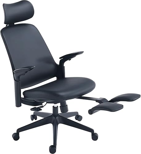 Boss Pro Leather Ergonomic Office Chair with Footrest - Executive Chair, 4D Armrests, Adaptive Lumbar, 125° Recline, 300lb Capacity, 5-Year Warranty Black Frame/Black