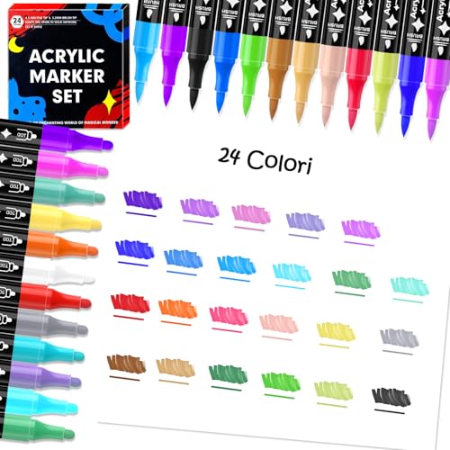 24 Colori Pennarelli Acrilici Doppia Punta,Set Pennarelli Professionali - Immagine 1