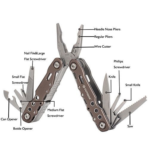 OutGear 13in1 Tactical MultiTool, Stainless Steel Springloaded