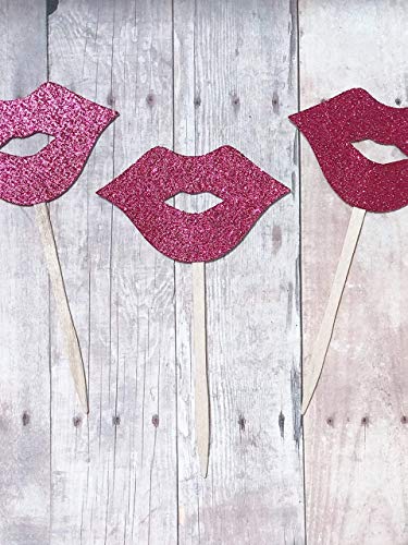 Red Glitter Lips Cupcake Toppers Dessert Bar Decorations Bachelorette Party Set Of 12 #TOP4