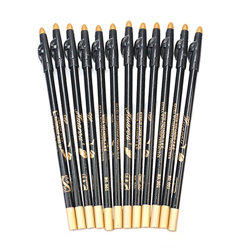 12Pcs Black Make Up Pen Eye Liner Eyeliner Eyebrow Pencil with Sharpener Lid