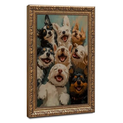 Peinture à l'huile de chiens souriants mignons, cadeau idéal chambre enfant