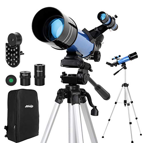 Aomekie Telescopio para Ni�os 70mm Telescopio Astron�mico Profesional para Adultos Principiantes con Adaptador de Tel�fono 10X Mochila Buscador de Tr�pode Ajustable Filtro de Luna y Lente Barlow 3X