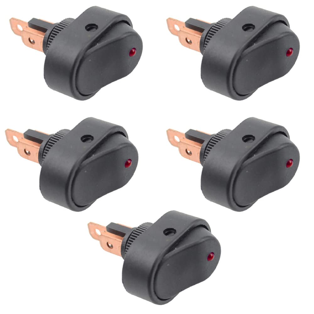 5pcs Waterproof Rocker Switch LED Light 12V 30A SPST 3 Pin Blue Round Dot Switch for Car Boat Marine Red LED