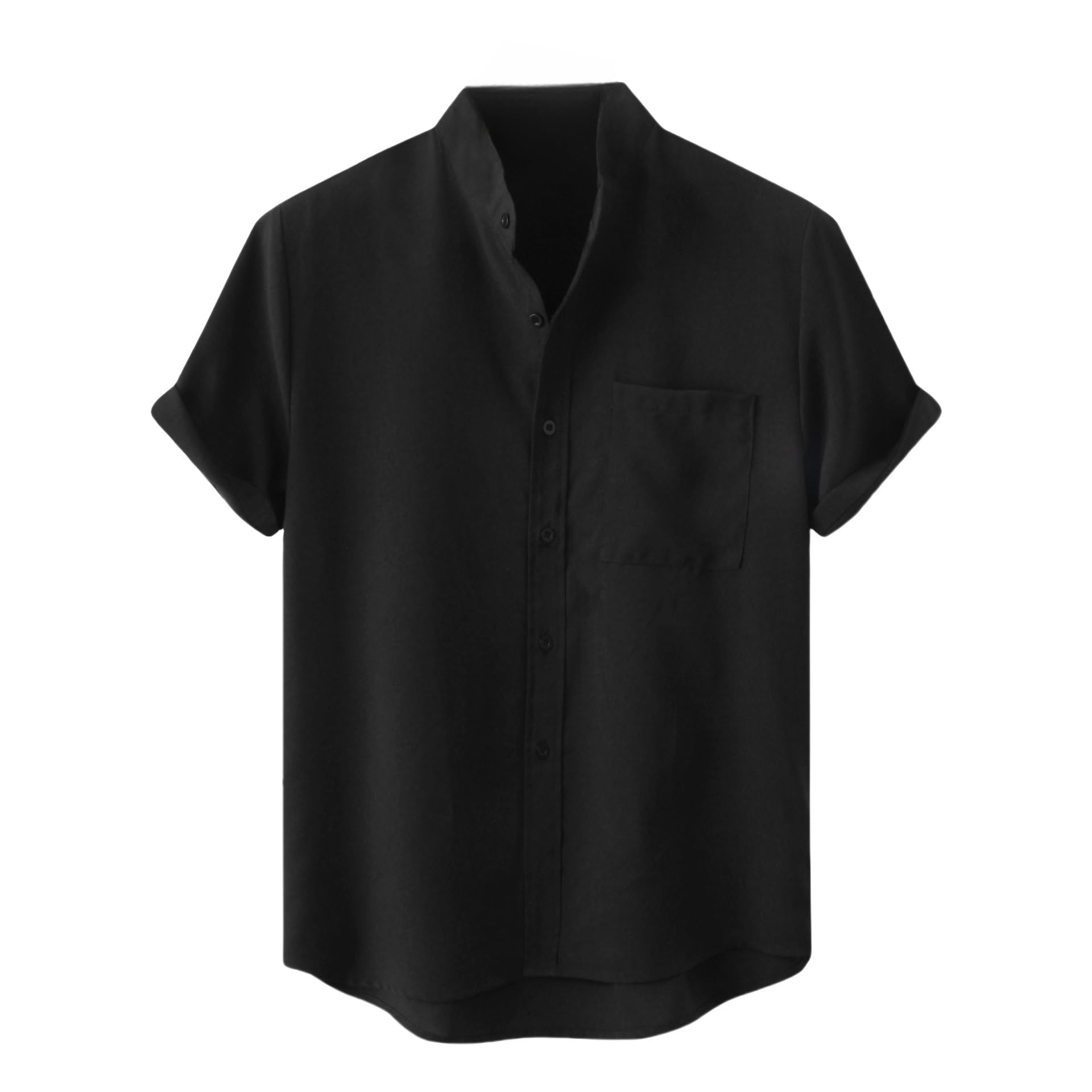 Camicia Uomo, Camicie da Uomo in Cotone e Lino, A Maniche Corte, con Collo A Serafino, con Bottoni, vestibilità Regolare, Casual, Cardigan Leggero, Estivo, da Spiaggia, con Tasca