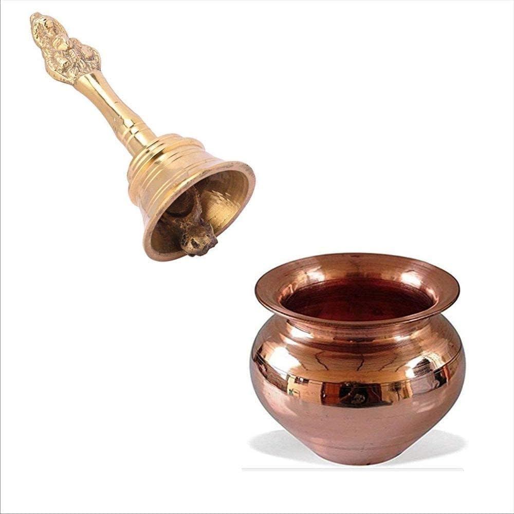 Copper lota and kalash pooja lota divine hindu lota| Pooja Bell and Copper Lota for Pooja Combo Pack