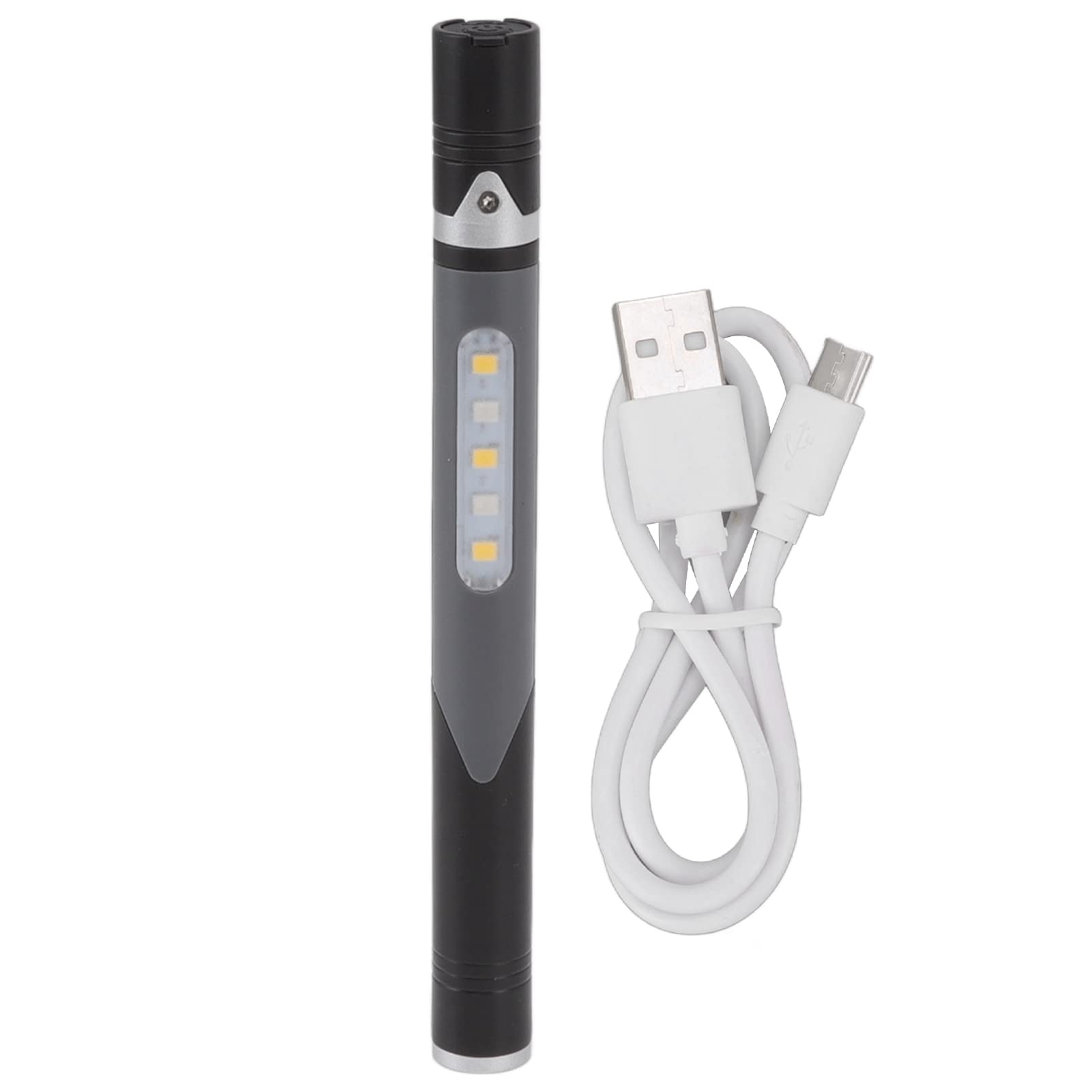 Stylo lampe de poche USB Charge 3 Sources de lumière conception de clip de puce LED pour l'hôpital de réparation (Noire)
