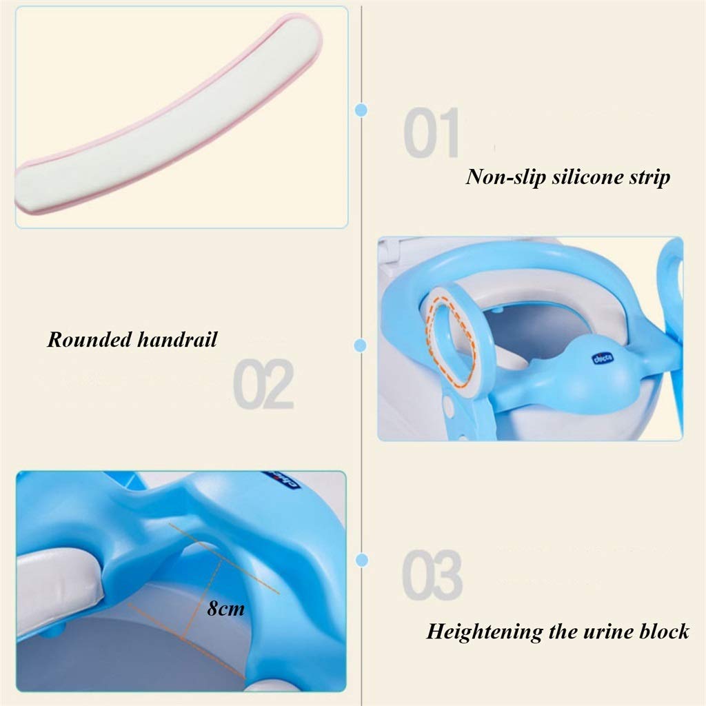 Toilette Töpfchen mit Trittleiter, Ergonomie Anti-Rutsch Töpfchentrainer Mit Toilettensitzabdeckung Einstellbar Falten Fußbank Zum Unisex-Kleinkind (Farbe : Blau)